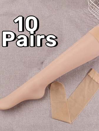 10 Pairs/Package Ultra-Thin Women's Stockings, Invisible Stockings, Women's Over The Calf Socks