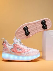 Cô gái Bốn bánh Có thể tháo rời Giày trượt băng , Đèn LED Giày dép , Có thể mang đi Giày Trượt patin , Thuận tiện Giày thể thao , Thích hợp Đối với Ngoài trời Thể thao Và Thích hợp Như Thường xuyên Giày thể thao , Có thể sạc lại USB , 11 Lốp xe Của Nhấp nháy Chế độ , 7 Màu Có sẵn , 1 đôi Của Giày dép Cái đó Có thể In Hai Khác nhau - Hồng - Xem 3