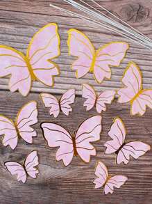 10pcs Butterfly Shaped Cake Decoration For Birthday, Baking, Pink - Purple - View 6