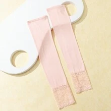 1pair Ladies' Lace Contrast High Elasticity Soft Arm Sleeves With Uv Protection And Cooling Function, Perfect For Sunblock, Cycling, Driving, Golf, Running Halloween Valentine's Day Valentines