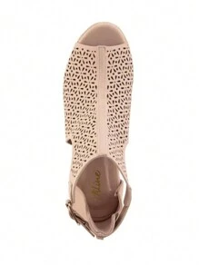 Sandalias de cuña con tacón corrido alto con diseño de flores en tipo piel para mujer. Zapatillas abierta con tacón corrido para uso diario en verano o primavera. Sandalias de cuña con diseño moderno y versátil para toda ocasión. - Beis - Ver 3