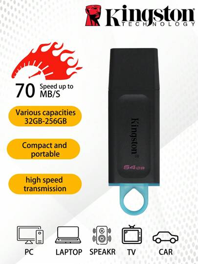 KINGSTON Kingston 1pc Pen Drive High-speed USB3.2 Flash Drive Large Capacity 32GB/64GB/128GB/256GB For Car Song Computer Business Office