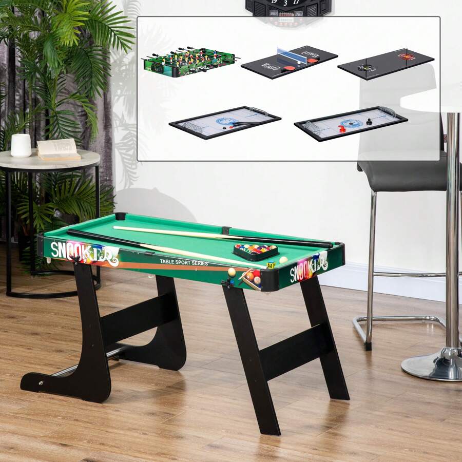 HOMCOM  6 en 1 Mesa Multijuegos Plegable para Niños de 7+ Años Mesa de Juegos Billar Futbolín Ping Pong Aro de Lanzamiento Hockey sobre Hielo Aire Hockey 118x104x71 cm Multicolor - Multicolor - Ver 1
