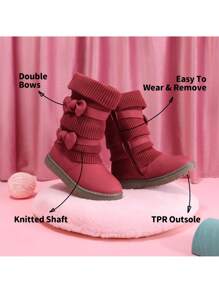 Girl's Mid Calf Snow Boots With Bow, Lined Warm & Comfortable Winter Boots - 紅色 - 查看 7