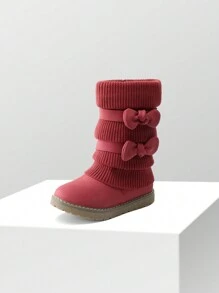 Girl's Mid Calf Snow Boots With Bow, Lined Warm & Comfortable Winter Boots - 紅色 - 查看 4