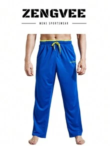 ZENGVEE Men'S Sweatpants With Zipper Pockets Open Bottom Athletic Pants For Jogging, Workout, Gym, Running, Training - Blue - View 3