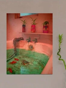 1入組浴缸錦鯉插畫壁藝,多彩浴室/衛生間壁藝 - 彩色 - 查看 3