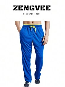 ZENGVEE Men'S Sweatpants With Zipper Pockets Open Bottom Athletic Pants For Jogging, Workout, Gym, Running, Training - Blue - View 1