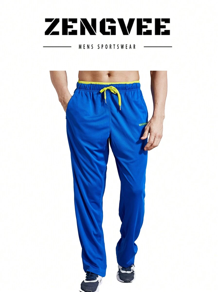 ZENGVEE Men'S Sweatpants With Zipper Pockets Open Bottom Athletic Pants For Jogging, Workout, Gym, Running, Training - Blue - View 1