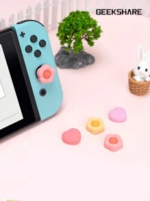 GeekShare 4pcs/Set Heart & Flower Pattern Thumb Grip Caps Compatible With Switch/Oled/Switch Lite, Game Console Controller Accessory