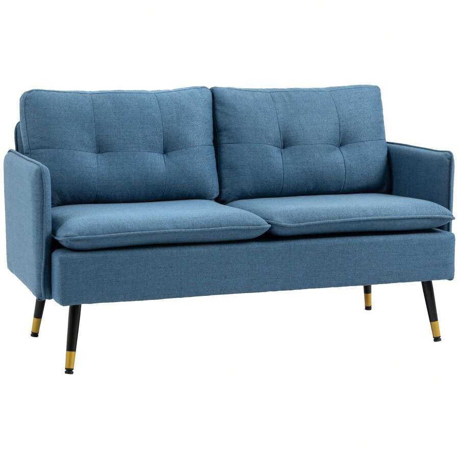 HOMCOM Two Seater Sofa For Living Room, Button Tufted Fabric Couch With Cushions