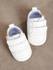 1pair Boys' Plain Soft Pu Leather Anti-Slip Sneakers With Cloth Bottom & Magic Paste Design For 0-3 Months Infant, Suitable For Spring And Autumn - White - View 4