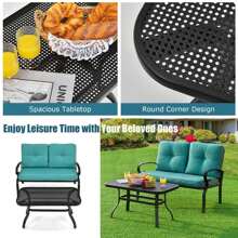 Gymax 2PCS Patio Loveseat & Table Set Conversation Sofa Set W/ Turquoise Cushions