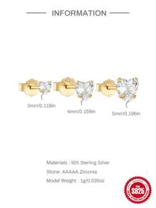 3 Unidades De Prata Esterlina 925 Brinco De Coração Fofo Para Mulheres Brinco Moderno Banhado A Ouro 18k Adequado Para Festa De Dia Dos Namorados Joias Finas Casamento Noivado Joias De Noiva - Ouro - Ver 6