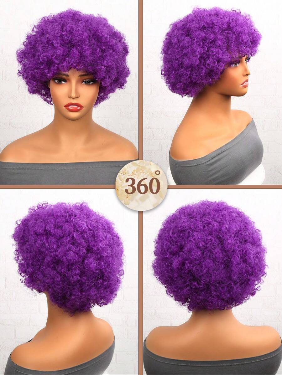 Fashion Purple Afro Wig Soft Afro Wig 70s For Women Afro Kinky Curly