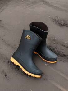 男士雨靴，新款黑色，适合雨天、户外钓鱼、工作靴、男靴、男士工作鞋，时尚休闲，成人男士花园农场建筑养殖场雨季必备，男士雨鞋，建筑工地防水鞋 - 黑色 - 查看 3