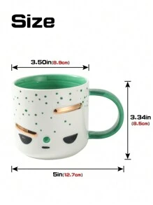 1pc Ceramic Emoticon Mug, Green Color, Lovely Couple Cup, Suitable For Home/Office, Coffee/Tea/Water Cup Back To School - Green - View 4