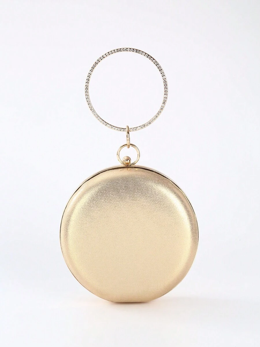 New Handmade PU Round Shape Clutch Bag, Simple Party Purse - Gold - View 1