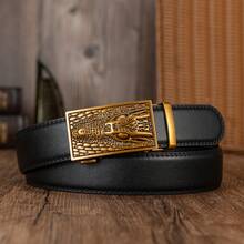 1入3d龍頭和五角星扣簡約正品金色時尚百搭自動皮帶男士 - 彩色 - 查看 8