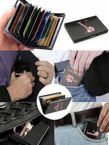 1 件超薄卡片盒玫瑰金首字母名称 A 到 Z 图案钱包 ID 银行 Malist 薄铝金属钱包银行卡盒钱包男士金属 S 收纳盒卡夹钱包名片夹信用卡夹女士男士迷你钱包卡片钱包射频识别钱包 - 黑色 - 查看 7