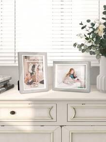 SUMGAR 2 Pack, 7x5 Photo Frame Grey Wooden Deep Picture Frames With White Thick Edge For Wall Desk Decor - Light Grey - View 4