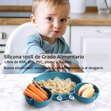 Platos, Cubiertos, Plato de Silicona para Cena Juego de Cubiertos con Cucharas, Fácil de Limpiar,Libre de Bpa, Set de Platos - Azul - Ver 2