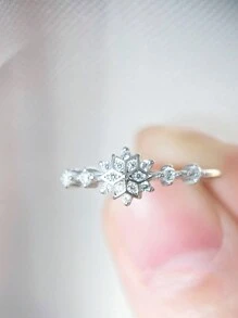 MADEONE 1 pieza Anillo de plata de ley S925 con circonita, regalo de joyería exquisita adecuado para niñas, bodas, galas, fiestas - Plateado - Ver 5