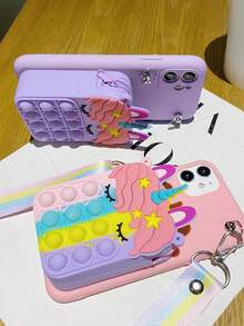 Vỏ điện thoại di động treo sau ví tiền xu giải nén hoạt hình tương thích với các mẫu iPhone (15/14/13/12/11/Xs/Xr/X/7/8 Plus/Pro/Max) và các mẫu Samsung (S23, S20fe) - Hồng - Xem 7