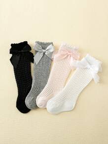 4 Pares De Calcetines Para Niñas Con Lazo De Malla Hasta La Mitad De La Pantorrilla, Nuevo Modelo De Primavera/verano - Multicolor - Ver 1
