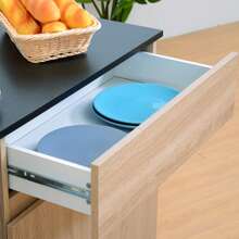 HOMCOM Kitchen Storage Trolley Cart Cupboard Rolling Island Shelves Cabinet With Door And Drawer Locking Wheels - Brown - View 7