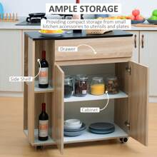 HOMCOM Kitchen Storage Trolley Cart Cupboard Rolling Island Shelves Cabinet With Door And Drawer Locking Wheels - Brown - View 5