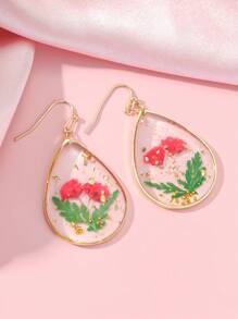 Ohrringe mit Wassertropfen Design Getrocknete Blume Detail