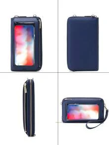 MIYIN 女性用長款錢包，真皮材質，帶RFID防盜功能，信用卡手拿包，小型斜背手機錢包，具有觸控屏幕手機袋和信用卡插槽的迷你肩袋手提包 - 寶藍色 - 查看 9