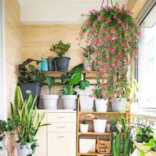 1入組/2入組/4入組門廊前掛懸垂灌木植物外部裝飾,防紫外線人工戶外塑料綠色灌木植物,假花盆栽家庭花園春季裝飾懸垂籃室內外裝飾 - 橘色 - 查看 3