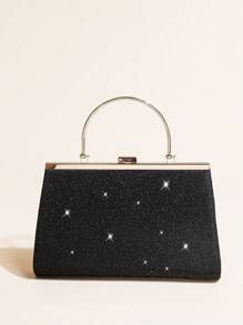 閃亮的手拿包女士晚宴包派對手拿包 婚禮手拿鉤邊手袋,帶有褶皺設計 - 黑色 - 查看 3