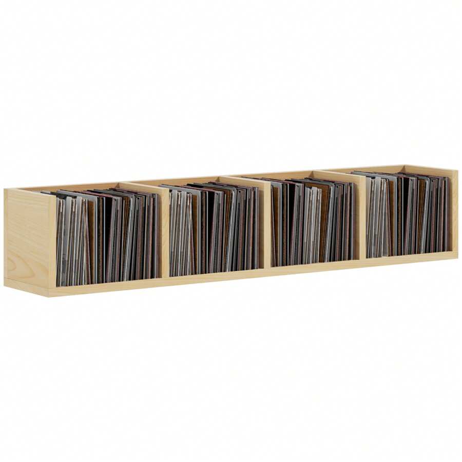 HOMCOM Wall Mount 84 CD / 56 DVD/Blu-Ray/ Media Storage Rack 4 Cubes Wooden Shelf Organizer Unit Bookcase Display - Brown - View 1