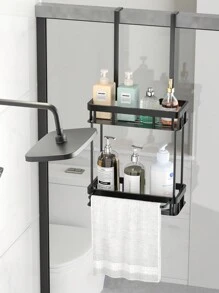 1件黑色2層門掛式收納架,帶後掛鈎-浴室掛式收納架,門掛淋浴籃,床頭牆面置物架,適用於臥室、廚房、客廳等 - 黑色 - 查看 8