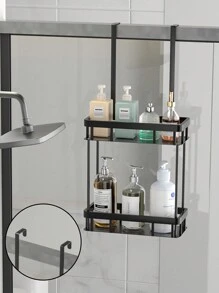 1件黑色2層門掛式收納架,帶後掛鈎-浴室掛式收納架,門掛淋浴籃,床頭牆面置物架,適用於臥室、廚房、客廳等 - 黑色 - 查看 2