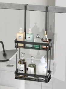 1件黑色2層門掛式收納架,帶後掛鈎-浴室掛式收納架,門掛淋浴籃,床頭牆面置物架,適用於臥室、廚房、客廳等 - 黑色 - 查看 7