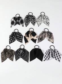 10 件套女士简约黑色图案发圈套装，适合秋冬季日常佩戴 - 彩色 - 查看 1