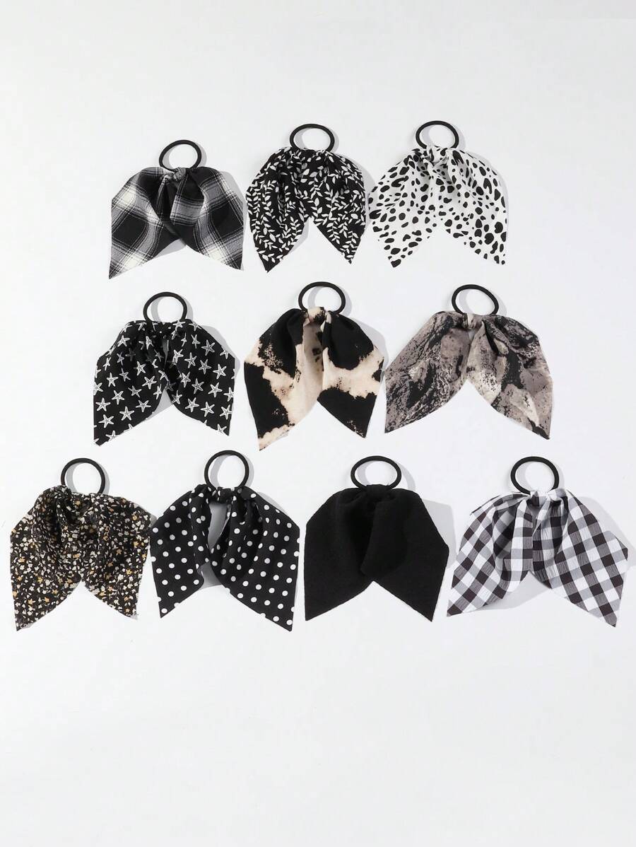 10 件套女士简约黑色图案发圈套装，适合秋冬季日常佩戴 - 彩色 - 查看 1