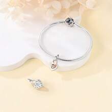 1入情人節純銀珠寶粉色鋯石diy 吊墜,帶浪漫玫瑰金外觀的串珠和鎖心形珠子,適用於手鐲 - 銀色 - 查看 2