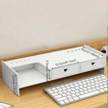 1pc DIY White Monitor Stand, Keyboard Storage Rack, Desktop Computer Riser, Bookshelf, Desk Organizer,For School Supplies,Back To School
