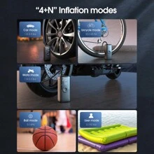 Carsun 12v汽車充氣機,便攜式輪胎充氣器,電動摩托車充氣機,汽車自行車充氣機 - 黑色 - 查看 6