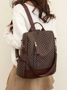 Women's Large Capacity Travel Backpack Shoulder Dual-Use Casual PU Leather Backpacks, Fashion Preppy Style Lightweight Daypack Waterproof College School Bag, Vintage Portable Shoulder Bags For Outdoors Or Work Commuting