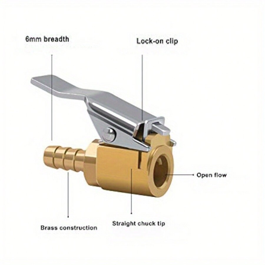 1pc 6mm/8mm Car Inflation Adapter, Brass LockOn Tire Inflator, Quick