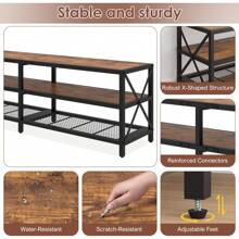 TV Stand For 65 70 75 Inches TVs, Entertainment Center With 3 Tier Open Shelves, Industrial TV Console Table For Living Room, Rustic Brown - 質樸棕色 - 查看 4
