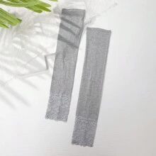 1pair Ladies' Lace Contrast High Elasticity Soft Arm Sleeves With Uv Protection And Cooling Function, Perfect For Sunblock, Cycling, Driving, Golf, Running Halloween Valentine's Day Valentines