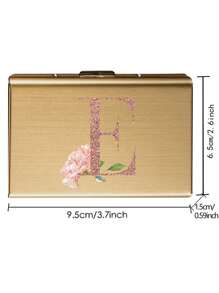 1 pieza Estuche de tarjeta delgado con diseño de iniciales de letra de A a Z en color oro rosa, cartera minimalista fina de metal de aluminio, organizador de tarjetas, tarjetero, billetera para hombres y mujeres, protector RFID
