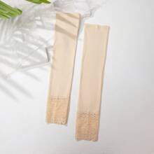 1pair Ladies' Lace Contrast High Elasticity Soft Arm Sleeves With Uv Protection And Cooling Function, Perfect For Sunblock, Cycling, Driving, Golf, Running Halloween Valentine's Day Valentines